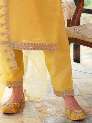 Floral Yoke Design Sequnnied Straight Kurta With Trousers & Dupatta 4