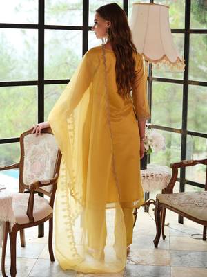 Floral Yoke Design Sequnnied Straight Kurta With Trousers & Dupatta 5