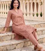 Women Ethnic Motifs Embroidered Regular Thread Work  Cotton Kurta with Trousers