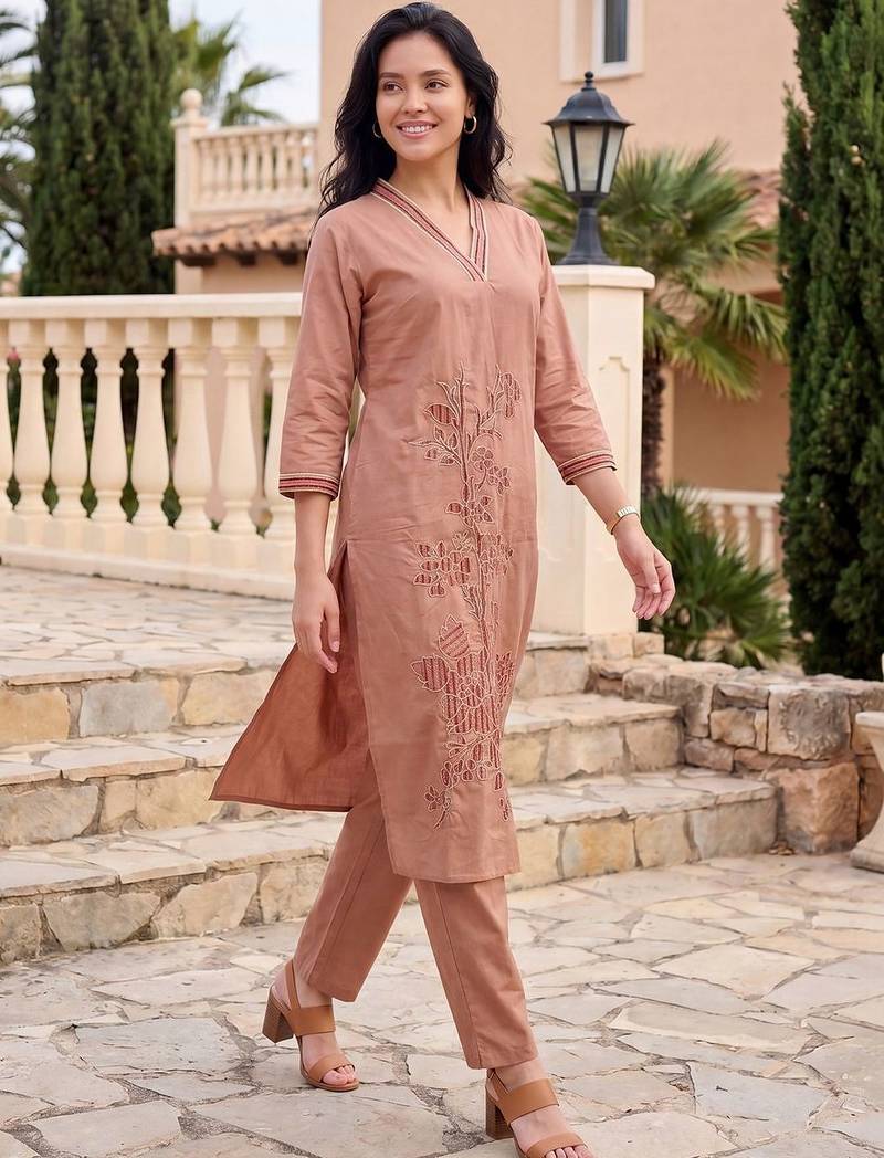 Women Ethnic Motifs Embroidered Regular Thread Work  Cotton Kurta with Trousers