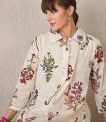 Floral Printed  Cotton Shirt Collar A-Line Kurta With Palazzos