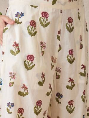 Floral Printed  Cotton Shirt Collar A-Line Kurta With Palazzos 2