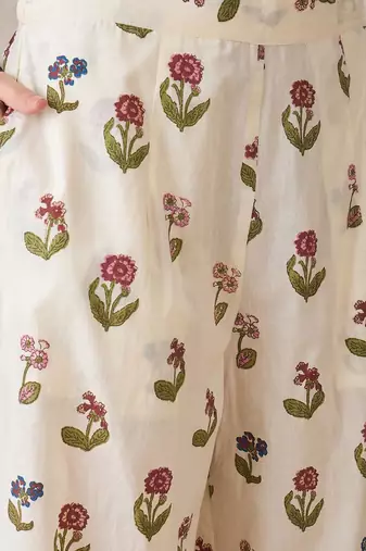 Floral Printed  Cotton Shirt Collar A-Line Kurta With Palazzos