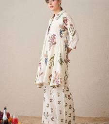 Floral Printed Cotton Shirt Collar A-Line Kurta With Palazzos