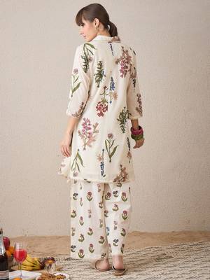Floral Printed  Cotton Shirt Collar A-Line Kurta With Palazzos 4