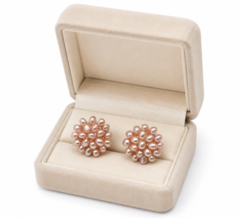 Pearl cluster flower stud earrings, pink freshwater pearl 3