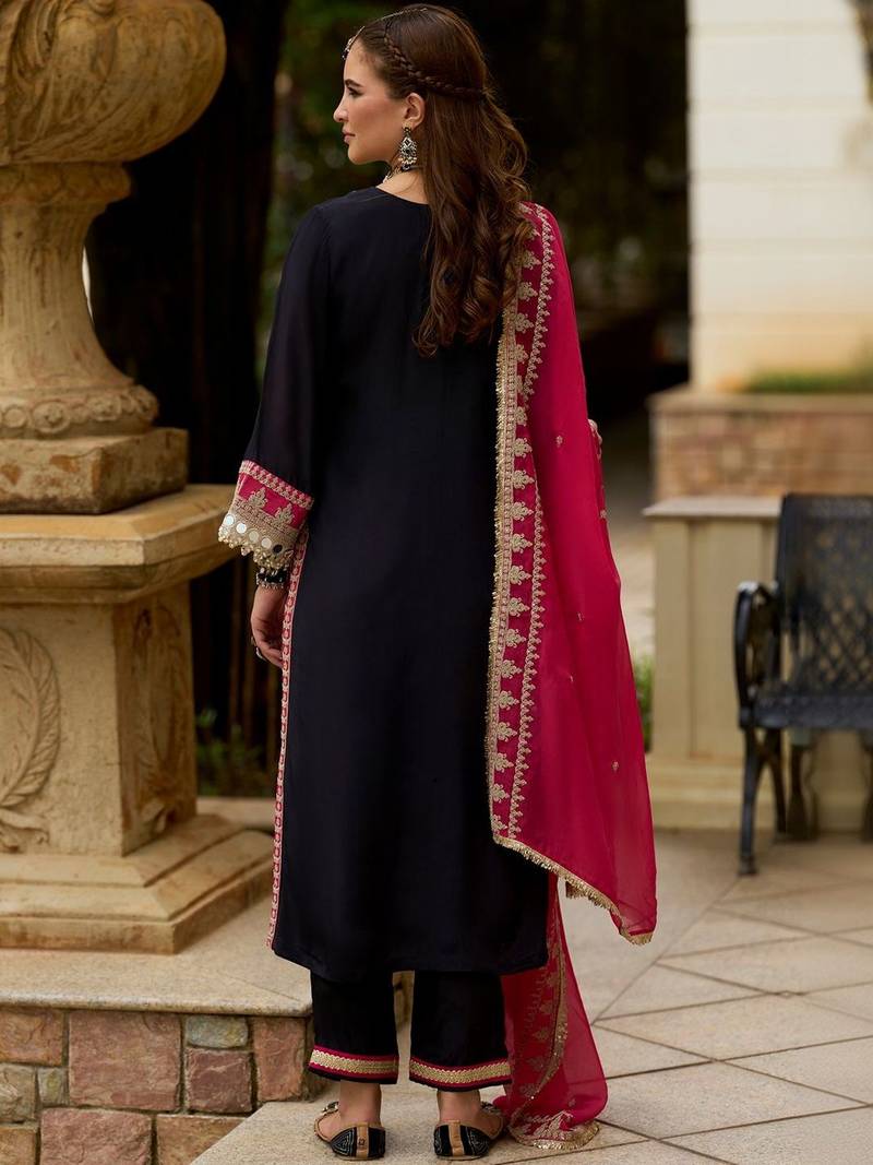 Ethnic Motifs Embroidered Regular Mirror Work Kurta With Trousers & Dupatta