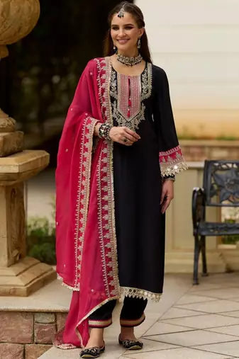 Ethnic Motifs Embroidered Regular Mirror Work Kurta With Trousers & Dupatta