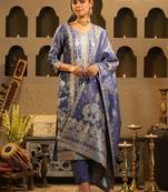 Floral Woven Design V-Neck Liva Zari Straight Kurta & Trousers With Dupatta