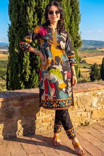 Women Ethnic Motifs Printed Regular  Cotton Kurta with Trousers