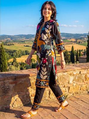 Women Ethnic Motifs Printed Regular  Cotton Kurta with Trousers 3