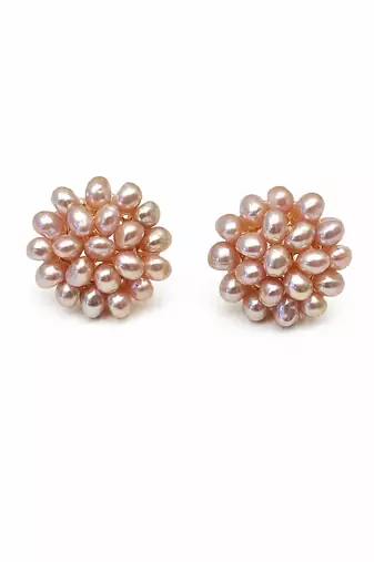 Pearl cluster flower stud earrings, pink freshwater pearl