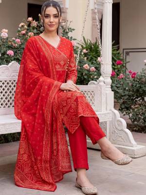 Women Ethnic Motifs Printed Angrakha  Cotton Kurta with Trousers & With Dupatta 1