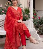 Women Ethnic Motifs Printed Angrakha  Cotton Kurta with Trousers & With Dupatta