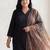 Plus Size Black Solid A-Line Kurta Trousers With Dupatta Set