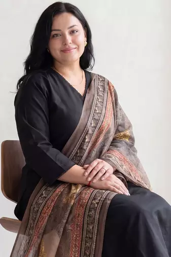 Plus Size Black Solid A-Line Kurta Trousers With Dupatta Set