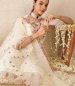 Floral Embroidered Round Neck Kurta With Trousers & Dupatta