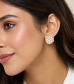 Freshwater pearl cluster stud earrings, white floral design