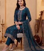 Women Ethnic Motifs Embroidered Regular Thread Work Kurta with Trousers & With Dupatta