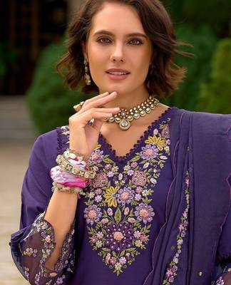 Women Floral Embroidered Panelled Sequinned Kurta with Trousers & With Dupatta 1