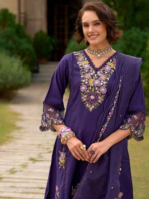 Women Floral Embroidered Panelled Sequinned Kurta with Trousers & With Dupatta 4