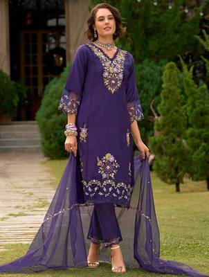 Women Floral Embroidered Panelled Sequinned Kurta with Trousers & With Dupatta 6