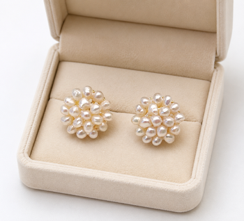 Freshwater pearl cluster stud earrings, white floral design 2