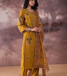 Ethnic Motifs Printed Straight Thread Work Kurta With Trousers & Dupatta