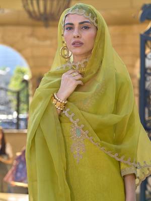 Ethnic Motifs Embroidered Regular Zari Straight Kurta With Trousers & Dupatta 2