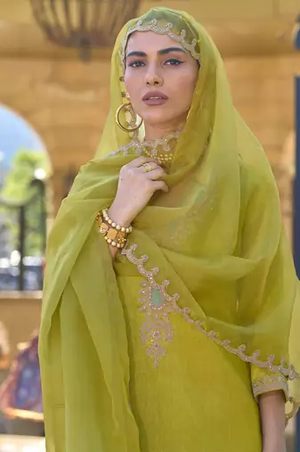 Ethnic Motifs Embroidered Regular Zari Straight Kurta With Trousers & Dupatta