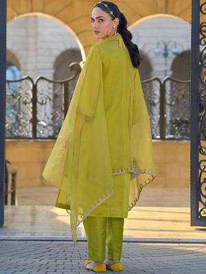 Ethnic Motifs Embroidered Regular Zari Straight Kurta With Trousers & Dupatta 3