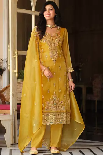 Women Ethnic Motifs Embroidered Regular Thread Work Kurta with Trousers & With Dupatta