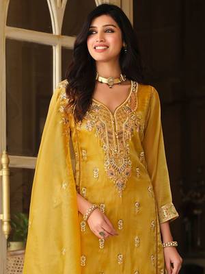 Women Ethnic Motifs Embroidered Regular Thread Work Kurta with Trousers & With Dupatta 3