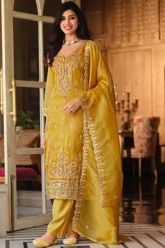Women Ethnic Motifs Embroidered Regular Thread Work Kurta with Trousers & With Dupatta