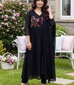 Women Floral Embroidered Empire Thread Work Pure Cotton Kurta with Trousers & With Dupatta