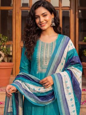 Women Ethnic Motifs Embroidered Regular Thread Work Kurta with Trousers & With Dupatta 2
