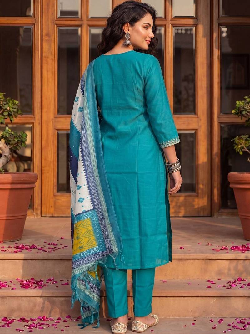 Women Ethnic Motifs Embroidered Regular Thread Work Kurta with Trousers & With Dupatta