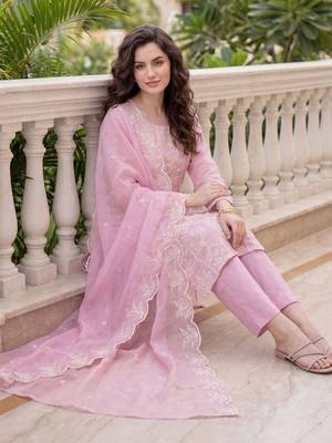 Women Ethnic Motifs Embroidered Regular Thread Work Kurta with Trousers & With Dupatta 1