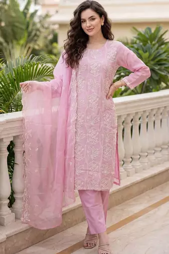 Women Ethnic Motifs Embroidered Regular Thread Work Kurta with Trousers & With Dupatta