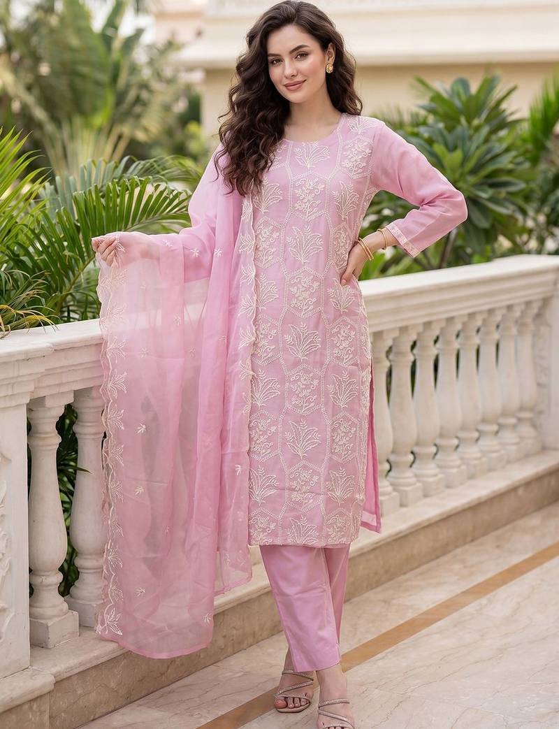 Women Ethnic Motifs Embroidered Regular Thread Work Kurta with Trousers & With Dupatta
