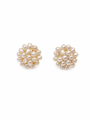 Freshwater pearl cluster stud earrings, white floral design 3