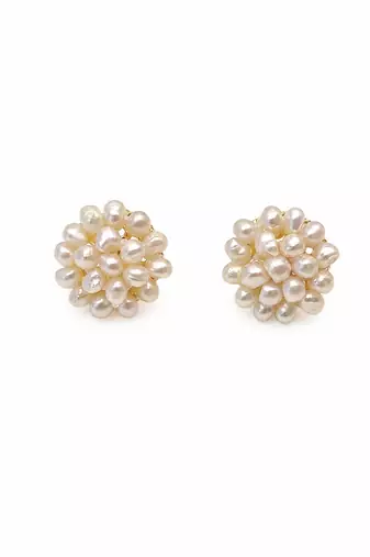 Freshwater pearl cluster stud earrings, white floral design
