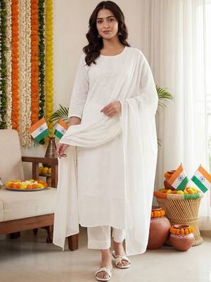 Women Ethnic Motifs Embroidered Regular Chikankari  Cotton Kurta with Trousers & With Dupatta 1