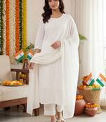 Women Ethnic Motifs Embroidered Regular Chikankari  Cotton Kurta with Trousers & With Dupatta