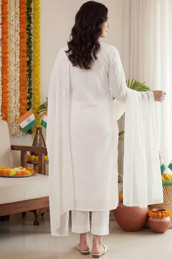 Women Ethnic Motifs Embroidered Regular Chikankari Pure Cotton Kurta with Trousers & With Dupatta