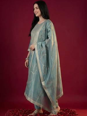 Women Ethnic Motifs Embroidered Regular Thread Work Kurta with Trousers & With Dupatta 2