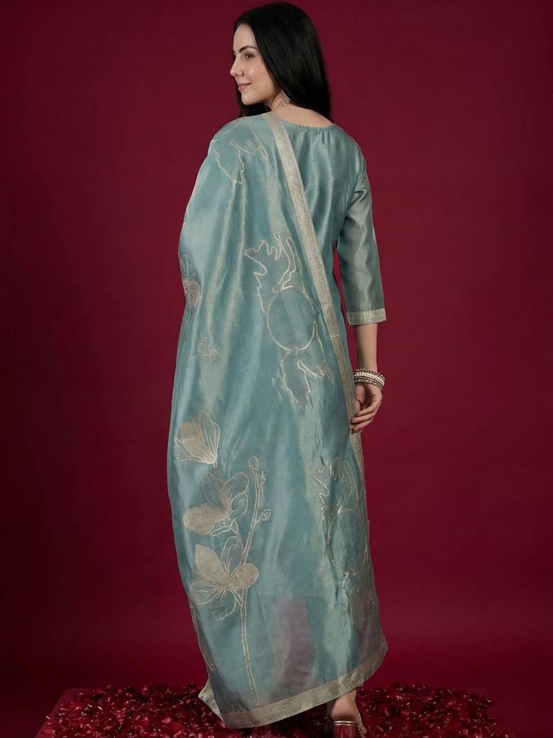 Women Ethnic Motifs Embroidered Regular Thread Work Kurta with Trousers & With Dupatta