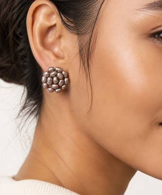 Grey freshwater baroque pearl cluster stud earrings 1