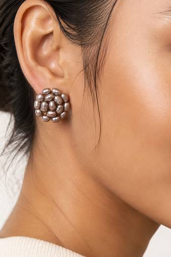 Grey freshwater baroque pearl cluster stud earrings