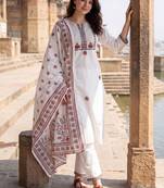 Women Ethnic Motifs Embroidered Regular  Cotton Kurta with Trousers & With Dupatta